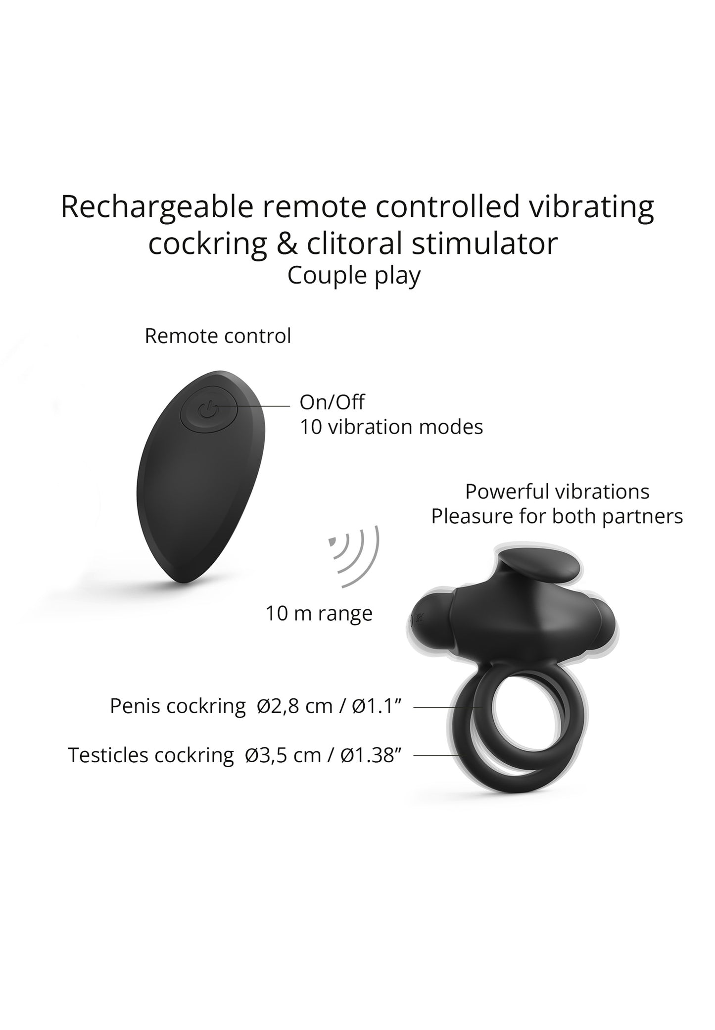 Cock Ring & Clitoral Stimulator Mr & Mrs Vibe - Black Onyx