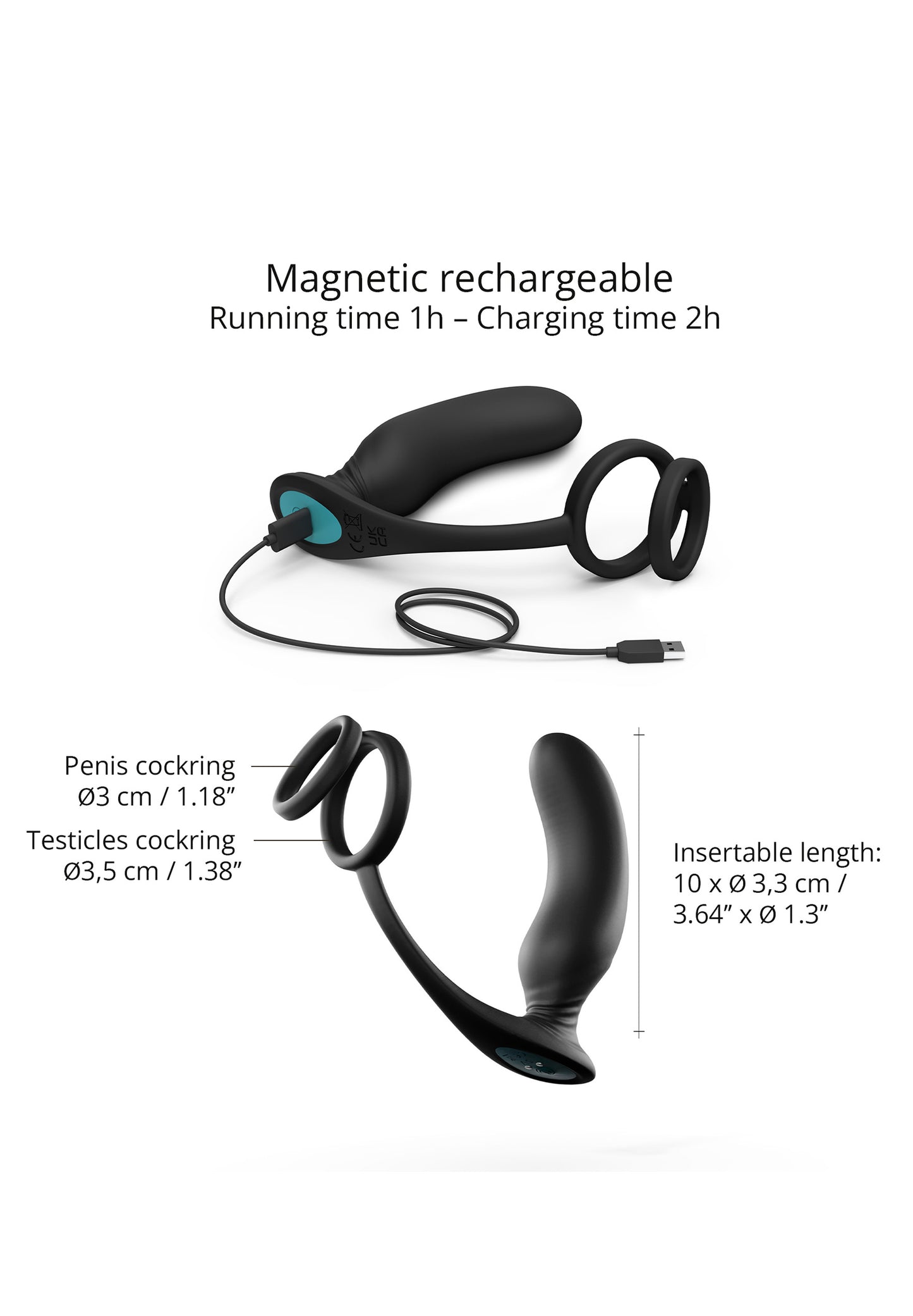 Prostate Massager with Cock Ring Double Game - Black Onyx