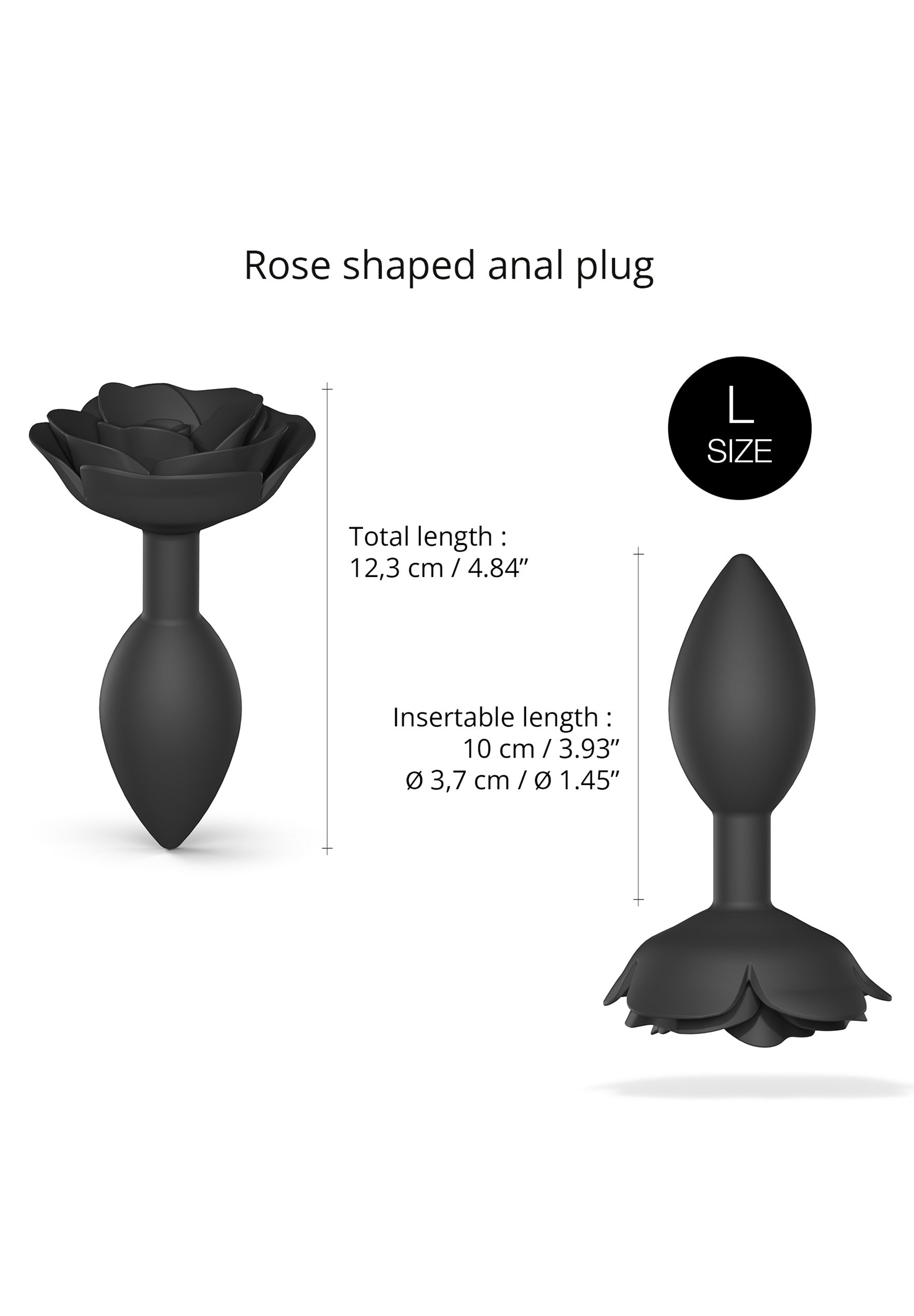 Open Roses Large Butt Plug - Black Onyx