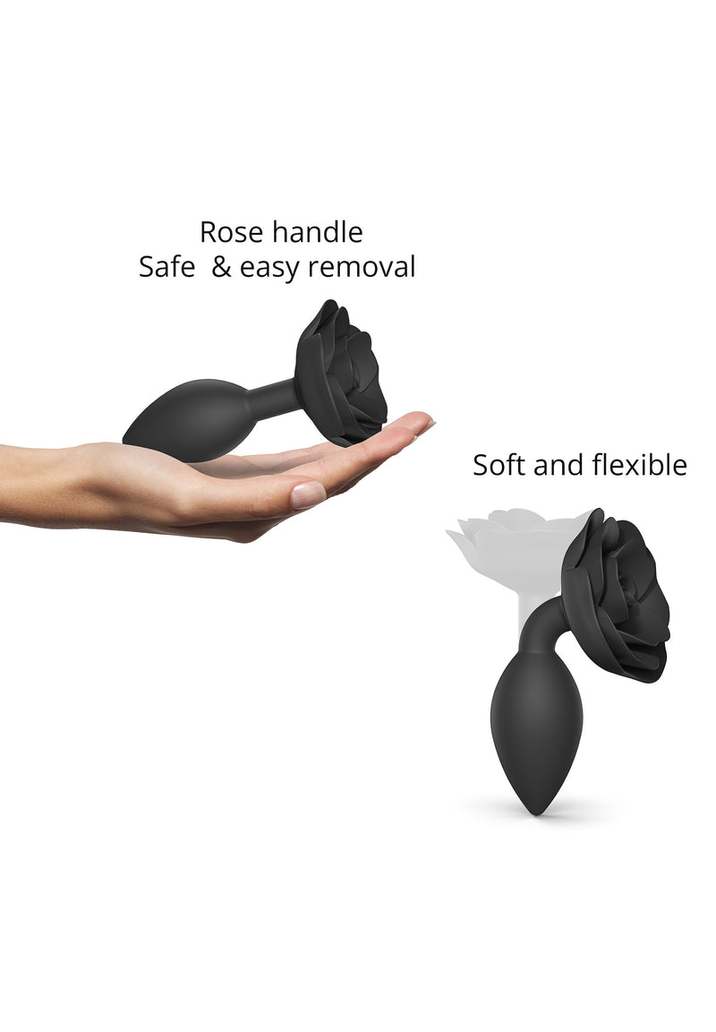 Open Roses Large Butt Plug - Black Onyx