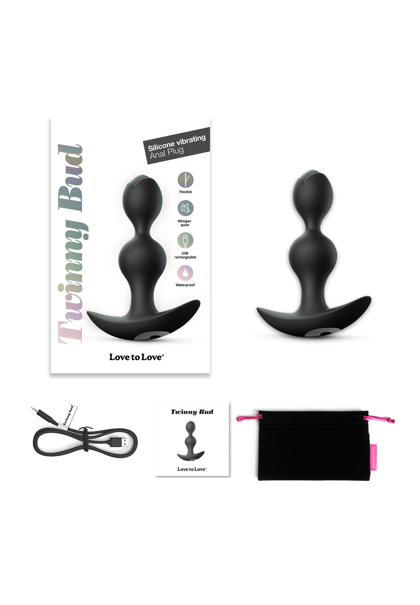 Vibrating Butt Plug Twinny Bud - Black Onyx